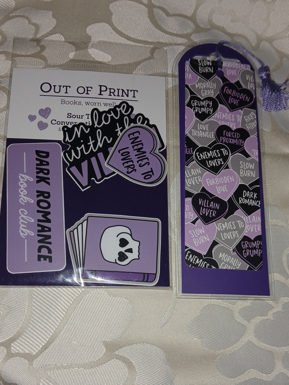 Out of Print Purple and Black Dark Romance  Sticker and Bookmark Set